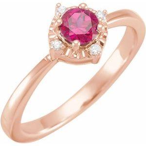14K Rose Gold Lab-Grown Ruby & .04 CTW Diamond Halo-Style Ring Storyteller by Vintage Magnality