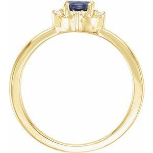 14K Yellow Gold Lab-Grown Blue Sapphire & .04 CTW Diamond Halo-Style Ring Storyteller by Vintage Magnality