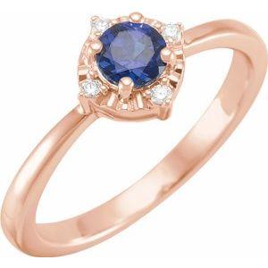 14K Rose Gold Lab-Grown Blue-Sapphire & .04 CTW Diamond Halo-Style Ring Storyteller by Vintage Magnality