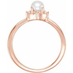 14K Rose Gold Freshwater Cultured Pearl & .04 CTW Diamond Halo-Style Ring Storyteller by Vintage Magnality