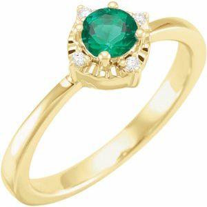 14K Yellow Gold Lab-Grown Emerald & .04 CTW Diamond Halo-Style Ring Storyteller by Vintage Magnality