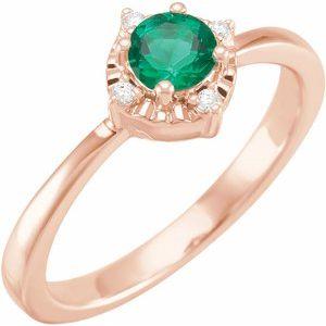 14K Rose Gold Lab-Grown Emerald & .04 CTW Diamond Halo-Style Ring Storyteller by Vintage Magnality
