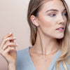 Model Wearing 1/10 CT Diamond Single Ear Cuff with Chain 14K Yellow Gold Ethical Sustainable Jewelry Storyteller by Vintage Magnality
