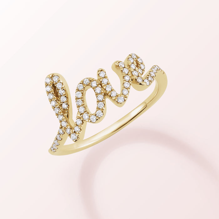 Beautiful Diamond Love Script Ring in 14K Yellow Gold by Vintage Magnality