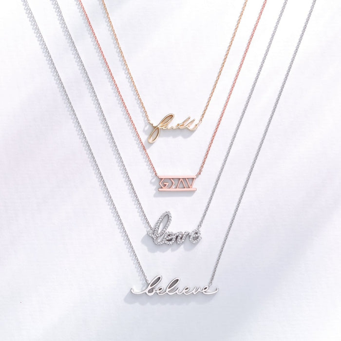 faith love believe script necklaces religious jewelry