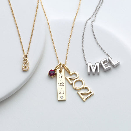 Our Block Letter Initial Slide Through Charm Pendants