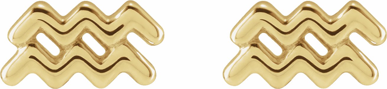 Zodiac Stud Earrings 14K Yellow Gold Aquarius Storyteller by Vintage Magnality