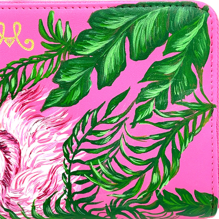 Hand Painted Flamingos & Flora Jewelry Travel Case Wallet by Oksana Sakal for Vintage Magnality