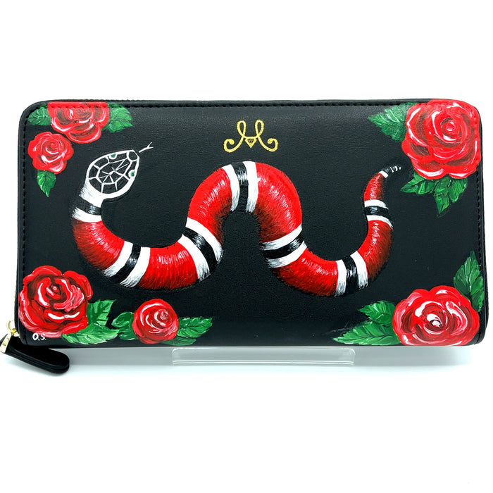 Hand Painted Snake & Rose Jewelry Travel Case Wallet by Oksana Sakal for Vintage Magnality