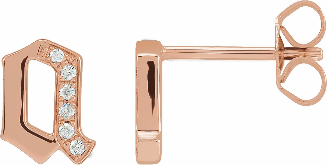 Gothic a Initial Natural Diamond Single Earring 14K Rose Gold Storyteller by Vintage Magnality