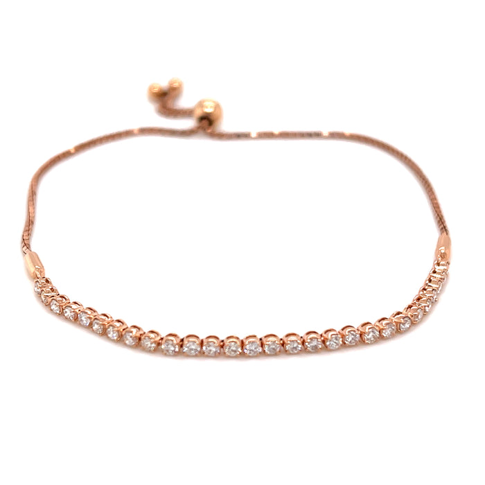 1/2 CTW Natural Diamond Bolo Adjustable 14K Rose Gold Bracelet by Vintage Magnality