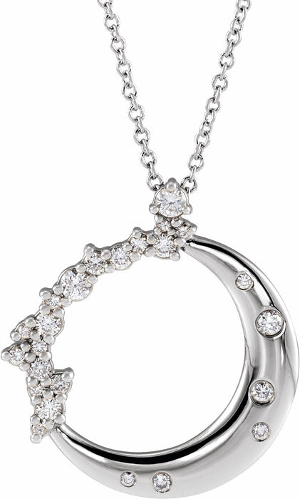Moon Beam Bling Natural Diamond Adjustable 14K White  Gold Necklace 