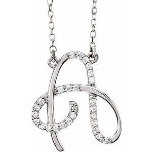 Cursive Diamond Initial A 16" Necklace 14K White Gold Storyteller by Vintage Magnality