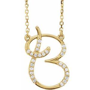 Cursive Diamond Initial B 16" Necklace 14K Yellow Gold Storyteller by Vintage Magnality