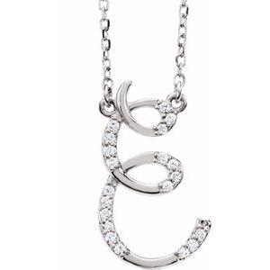 Cursive Diamond Initial E 16" Necklace Sterling Silver by Vintage Magnality