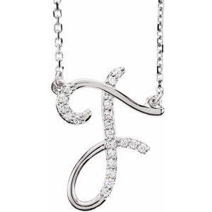 Cursive Diamond Initial F 16" Necklace Sterling Silver by Vintage Magnality
