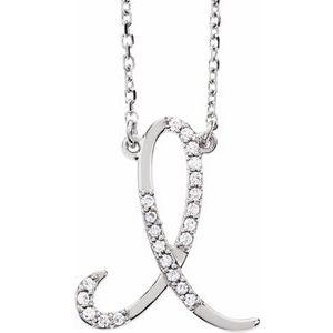 Cursive Diamond Initial I 16" Necklace Sterling Silver by Vintage Magnality