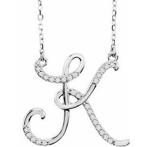 Cursive Diamond Initial K 16" Necklace Sterling Silver by Vintage Magnality