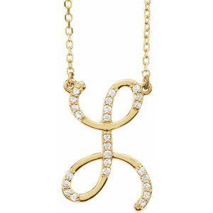 Cursive Diamond Initial L 16" Necklace 14K Yellow Gold Storyteller by Vintage Magnality
