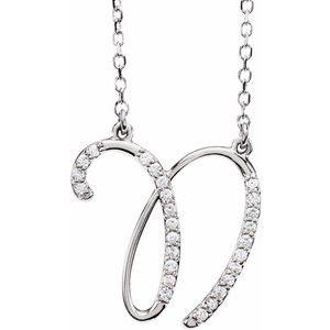 Cursive Diamond Initial N 16" Necklace Sterling Silver by Vintage Magnality