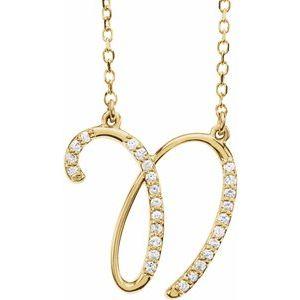 Cursive Diamond Initial N 16" Necklace 14K Yellow Gold Storyteller by Vintage Magnality