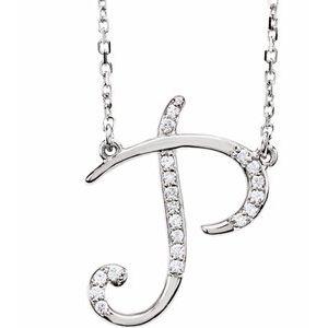 Cursive Diamond Initial P 16" Necklace Sterling Silver by Vintage Magnality