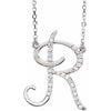 Cursive Diamond Initial R 16" Necklace 14K White Gold Storyteller by Vintage Magnality
