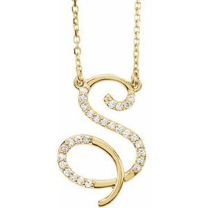 Cursive Diamond Initial S 16" Necklace 14K Yellow Gold Storyteller by Vintage Magnality