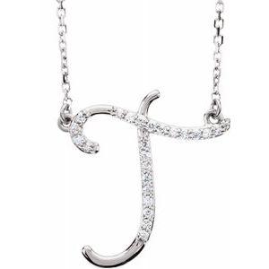 Cursive Diamond Initial T 16" Necklace 14K White Gold Storyteller by Vintage Magnality