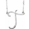 Cursive Diamond Initial T 16" Necklace Sterling Silver by Vintage Magnality