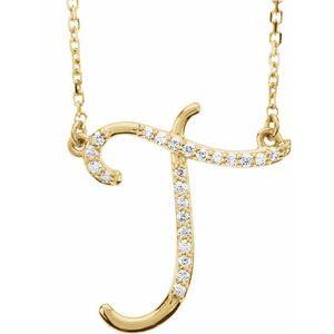 Cursive Diamond Initial T 16" Necklace 14K Yellow Gold Storyteller by Vintage Magnality