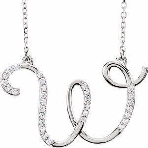 Cursive Diamond Initial W 16" Necklace Sterling Silver by Vintage Magnality