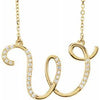 Cursive Diamond Initial W 16" Necklace 14K Yellow Gold Storyteller by Vintage Magnality