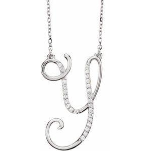 Cursive Diamond Initial Y 16" Necklace 14K White Gold Storyteller by Vintage Magnality