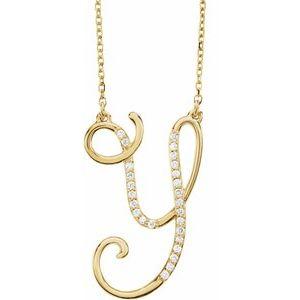 Cursive Diamond Initial Y 16" Necklace 14K Yellow Gold Storyteller by Vintage Magnality