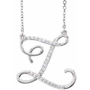 Cursive Diamond Initial Z 16" Necklace Sterling Silver by Vintage Magnality