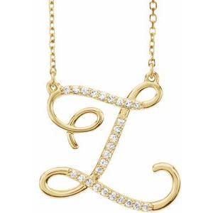 Cursive Diamond Initial Z 16" Necklace 14K Yellow Gold Storyteller by Vintage Magnality