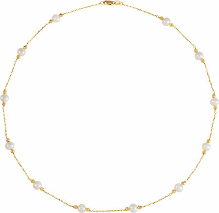 Freshwater Cultured Pearl & Bead Station 18" Necklace 14K Yellow Gold Ethical Sustainable Fine Jewelry Storyteller by Vintage Magnality