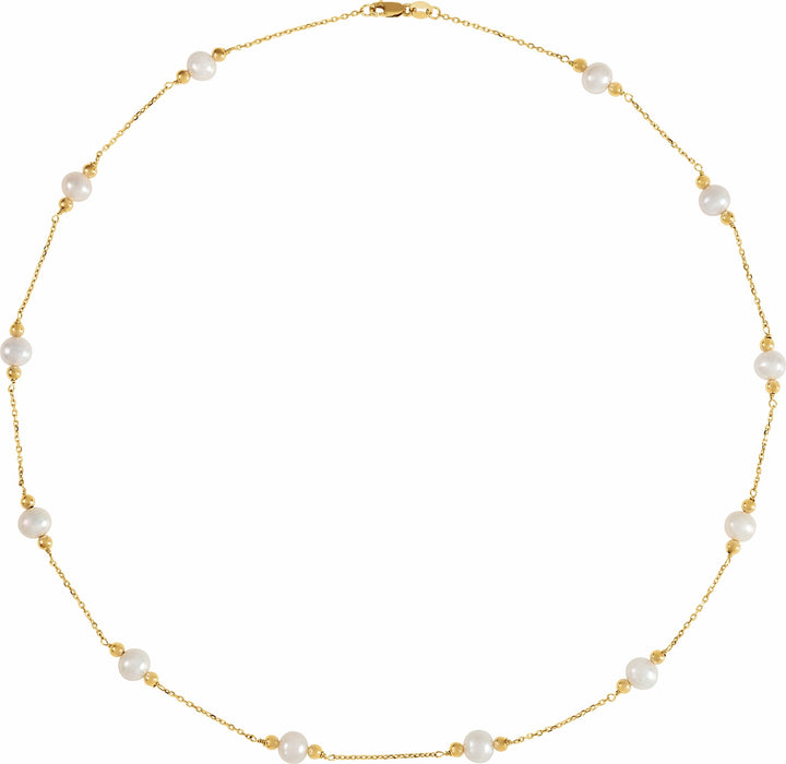 Freshwater Cultured Pearl & Bead Station 18" Necklace 14K Yellow Gold Ethical Sustainable Fine Jewelry Storyteller by Vintage Magnality
