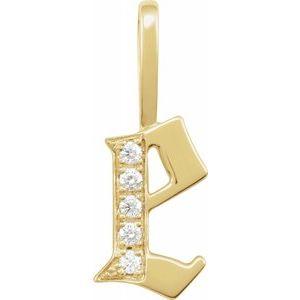 Diamond Gothic Initial E Charm Pendant 14K Yellow Gold 302® Fine Jewelry Storyteller by Vintage Magnality