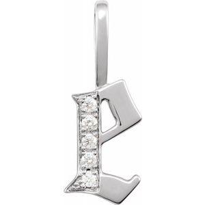 Diamond Gothic Initial E Charm Pendant 14K White Gold 302® Fine Jewelry Storyteller by Vintage Magnality