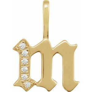 Diamond Gothic Initial M Charm Pendant 14K Yellow Gold 302® Fine Jewelry Storyteller by Vintage Magnality
