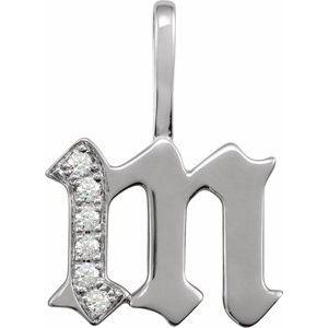 Diamond Gothic Initial M Charm Pendant 14K White Gold 302® Fine Jewelry Storyteller by Vintage Magnality