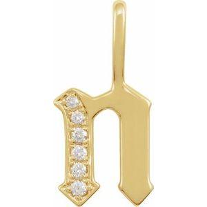 Diamond Gothic Initial N Charm Pendant 14K Yellow Gold 302® Fine Jewelry Storyteller by Vintage Magnality