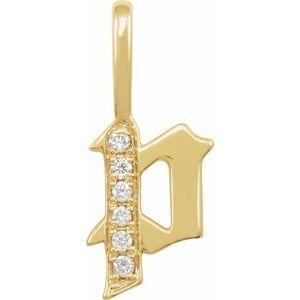 Diamond Gothic Initial P Charm Pendant 14K Yellow Gold 302® Fine Jewelry Storyteller by Vintage Magnality