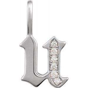Diamond Gothic Initial U Charm Pendant 14K White Gold 302® Fine Jewelry Storyteller by Vintage Magnality