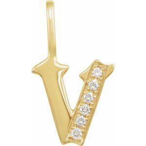 Diamond Gothic Initial V Charm Pendant 14K Yellow Gold 302® Fine Jewelry Storyteller by Vintage Magnality