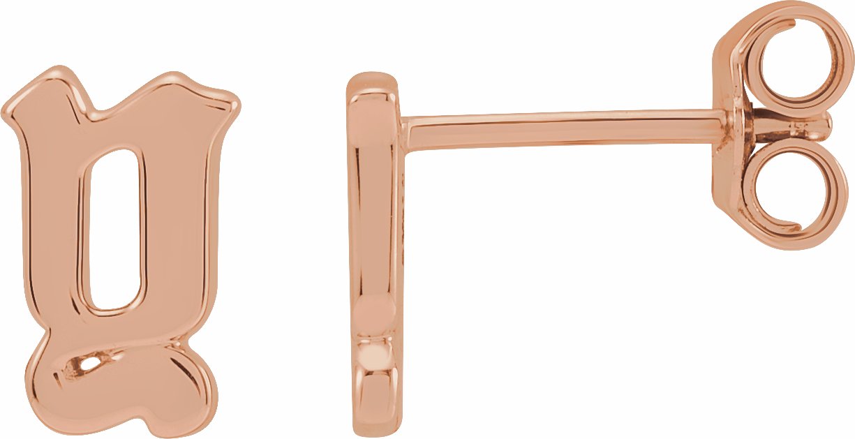 Gothic Y Initial Stud Wear Everyday Earring in 14K Rose Gold Storyteller by Vintage Magnality