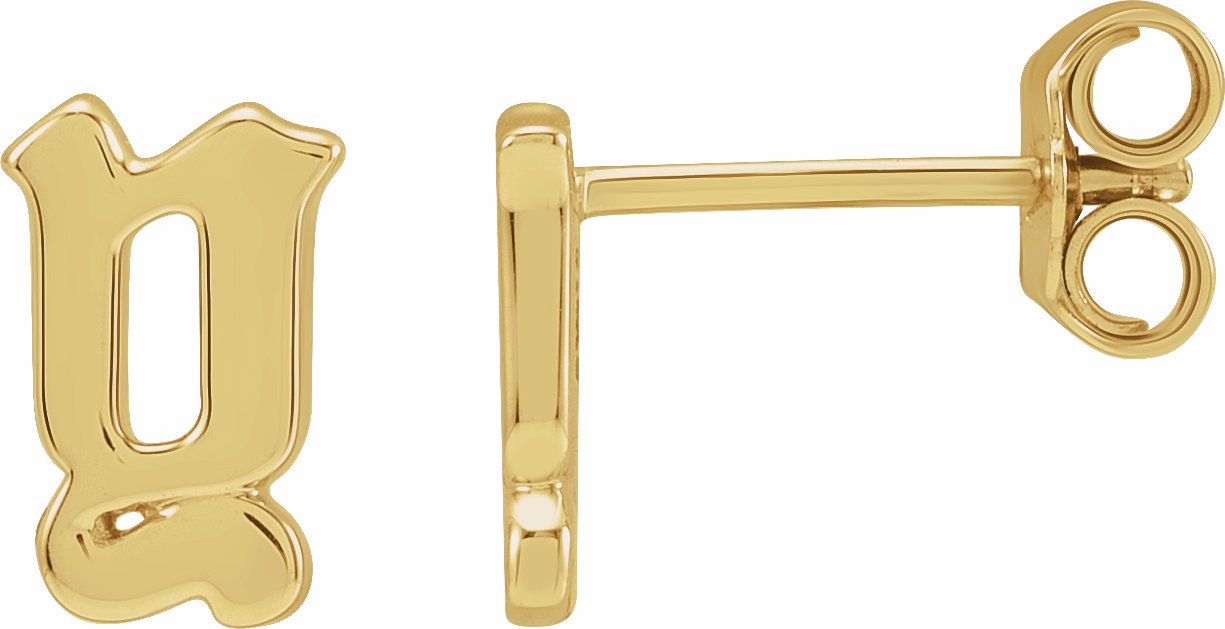 Gothic Y Initial Stud Wear Everyday Earring in 14K Yellow Gold Storyteller by Vintage Magnality