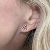 Model wearing our Diamond Celtic Trinity Earrings in 14K Rose Gold